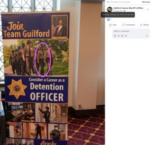 A recruitment poster for Guilford County Sheriff's Office Detention Officers. Chris Woodall is in one of the images.